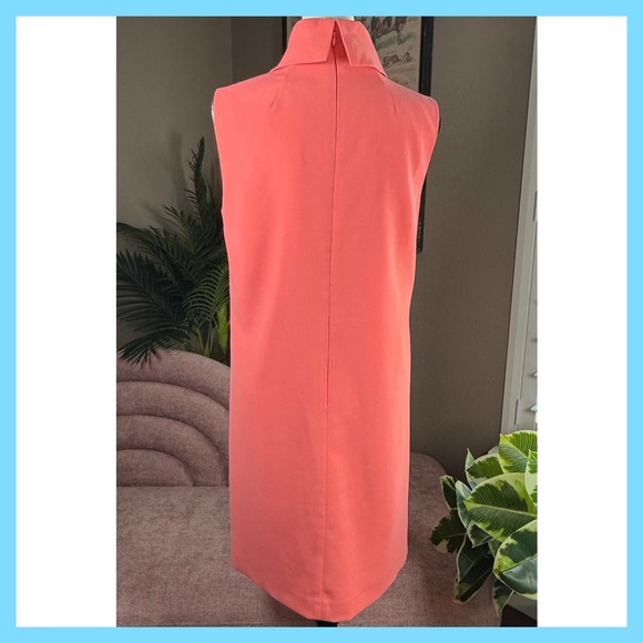 Sleeveless Coral Pink Shift Dress Mock Turtleneck Mod Style - Picture 6 of 12